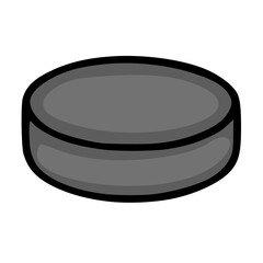 A detailed vector illustration of a hockey puck, showcasing a realistic three-dimensional effect achieved through subtle shading and a bold black outline.