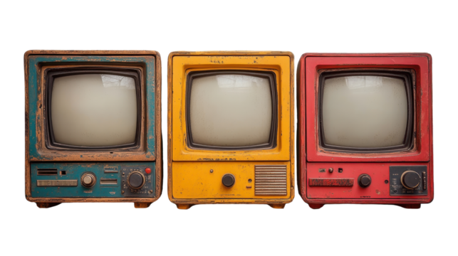 Retro TV boxes cut out with a frame screen isolated on a white transparent background - Powered by Adobe