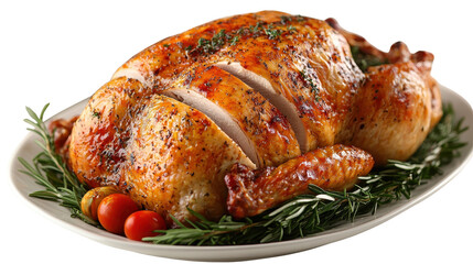 Roasted turkey ready to serve isolated on a white transparent background
