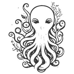 octopus flower illustration grey