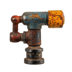 Rusty old water faucet isolated on a white transparent background