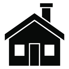 black house icon with chimney and windows in simple flat design