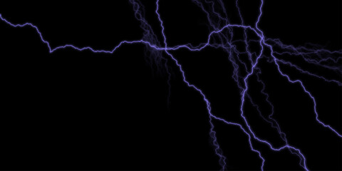 Thunder, lightnings and rain on a stormy summer night in black and purple.  Lightning bolt. thunder lighting on black sky. 3d illustration, lightning, storm, thunder set