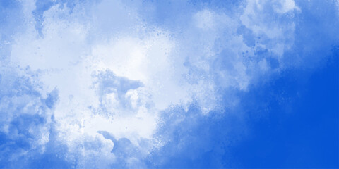 Blue sky and tiny white clouds for background. Abstract white cloud and blue sky. Creative design with grunge aquarelle painted paper textured canvas for vintage design,