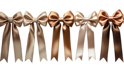 Set of beige ribbons and bows isolated on a white transparent background
