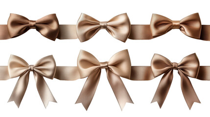 Set of beige ribbons and bows isolated on a white transparent background