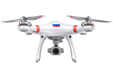 russian drone with camera isolated over white (transparent) background