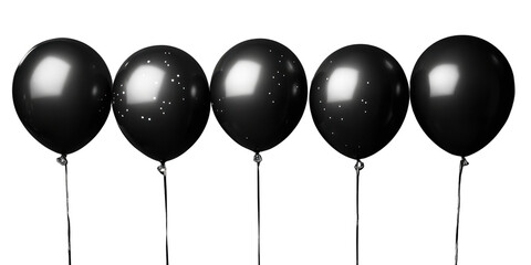 Set of black balloons isolated on a white transparent background