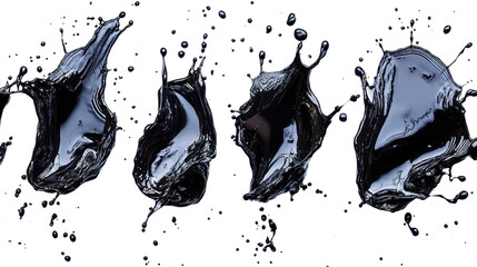 Set of black oil splashes isolated on white background isolated on a white transparent background