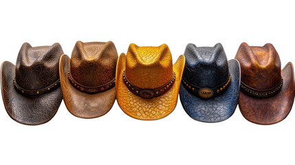 Set of cowboy hats isolated on a white transparent background