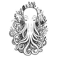 octopus flower illustration grey