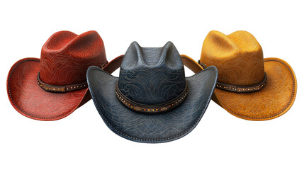 Set of cowboy hats isolated on a white transparent background