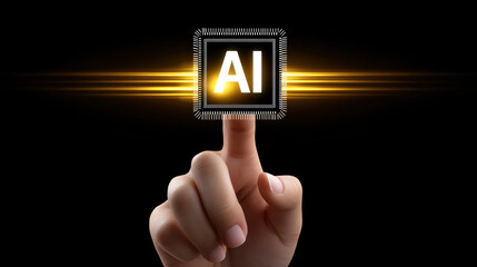 Artistic ai chip in hand with light effects creating futuristic and innovative technology concept on dark background