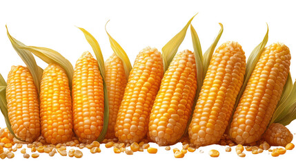 Set of delicious corn seeds isolated on a white transparent background