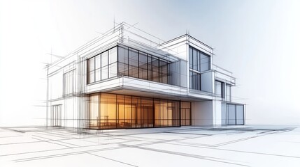 Architectural design sketch of a modern house
