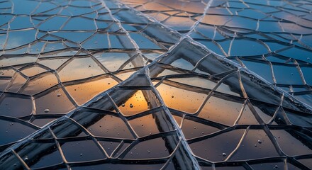 Abstract Architectural Glass Dome with Sunset Reflection.