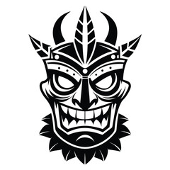 Black Graphic Tribal Mask with Horns and Teeth Vector Illustration Style Art