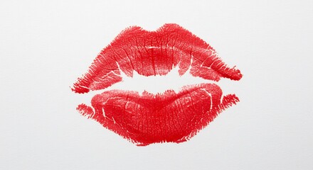Bold red lipstick leaves a passionate kiss imprint on white. AI Generated