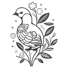 bird flower illustration grey