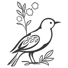bird flower illustration grey