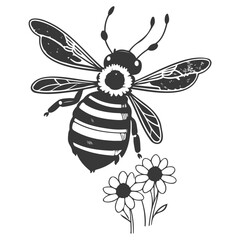 Bee on flower spring illustration grey