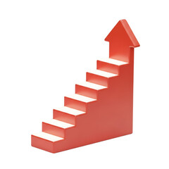 Red arrow staircase symbolizing growth and success isolated on transparent background