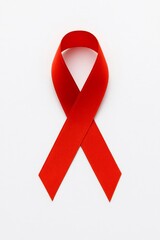 Red ribbon symbolizing hiv aids awareness on white background