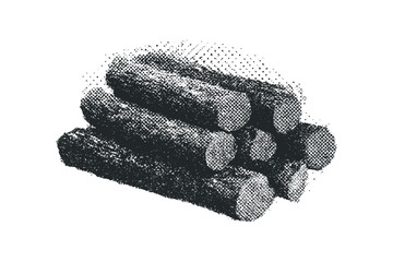 Stacked log pile on transparent background for graphic design. Vector hand drawn illustration