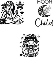 Dream Catcher Moon Child Vector Illustration – Boho Spiritual Design