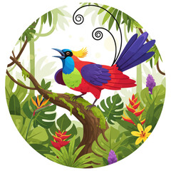 Wilson's Bird-of-Paradise Vector Illustration in a Lush Tropical Jungle