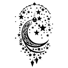 hanging moon star Ramadan illustration sketch hand draw
