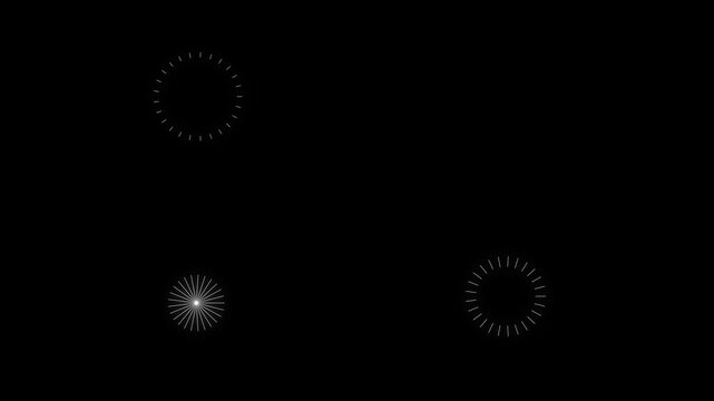Circular fireworks line spark burst animation, glowing ellipse blast with shiny pop-up explosion effect, circle bursting firework motion graphics template, line explotion on .4K black screen.