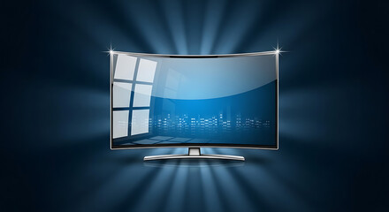 Modern curved screen television technology display for home entertainment system