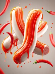 Spicy food,  floating chili-coated treats