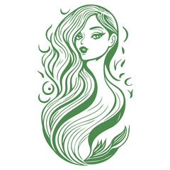 woman beauty mermaid illustration green
