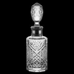Antique crystal perfume bottle with intricate facets and ornate stopper displayed elegantly transparent background