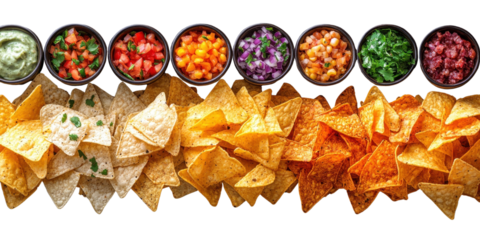 Tortilla chips with Fresh Colorful Vegetables in Rustic Bowls isolated on a white transparent background