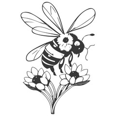 Bee on flower spring illustration grey