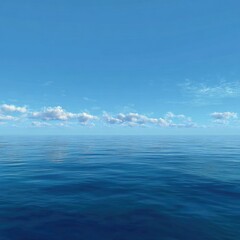 Obraz premium Vast expanse of calm ocean meeting a clear, cloud-streaked sky