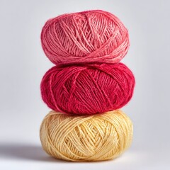 Three yarn balls stacked, gradient colors