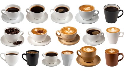 Variety of coffee drinks in cups