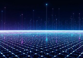 Abstract digital network grid with glowing connections symbolizing data transfer and global connectivity