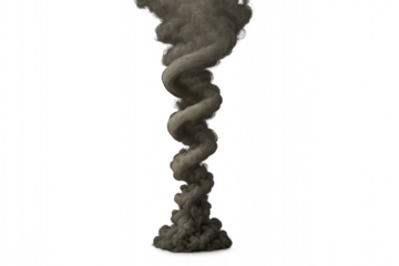 Smoke plume: A visually striking plume of smoke rises elegantly, its grayscale swirls suggesting both the raw power and ethereal beauty of uncontrolled release, forming a captivating visual effect.