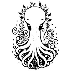 octopus flower illustration sketch hand draw