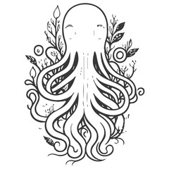 octopus flower illustration grey