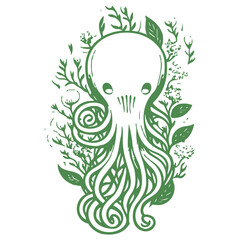 octopus flower illustration green