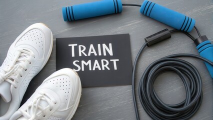 Fitness Motivation with Sneakers and a Jump Rope on Grey Surface