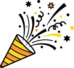 Joyful confetti popper exploding with streamers stars and glitter festive celebration element