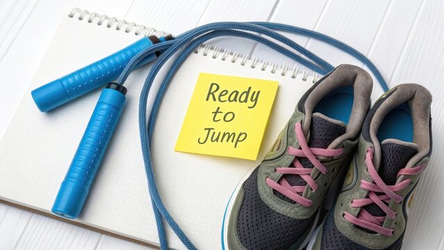 Fitness Preparation with Jump Rope and Sneakers on Notepad - Powered by Adobe