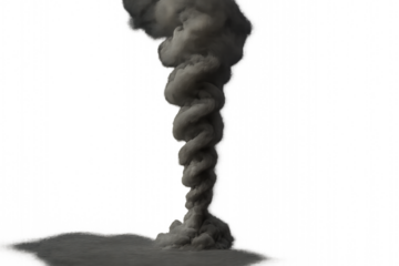 Smoke plume: A visually striking plume of smoke rises elegantly, its grayscale swirls suggesting both the raw power and ethereal beauty of uncontrolled release, forming a captivating visual effect.
